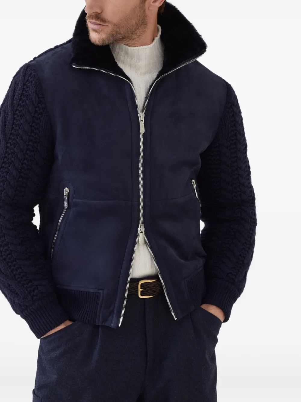 Brunello Cucinelli Bomberjack met rits Blauw