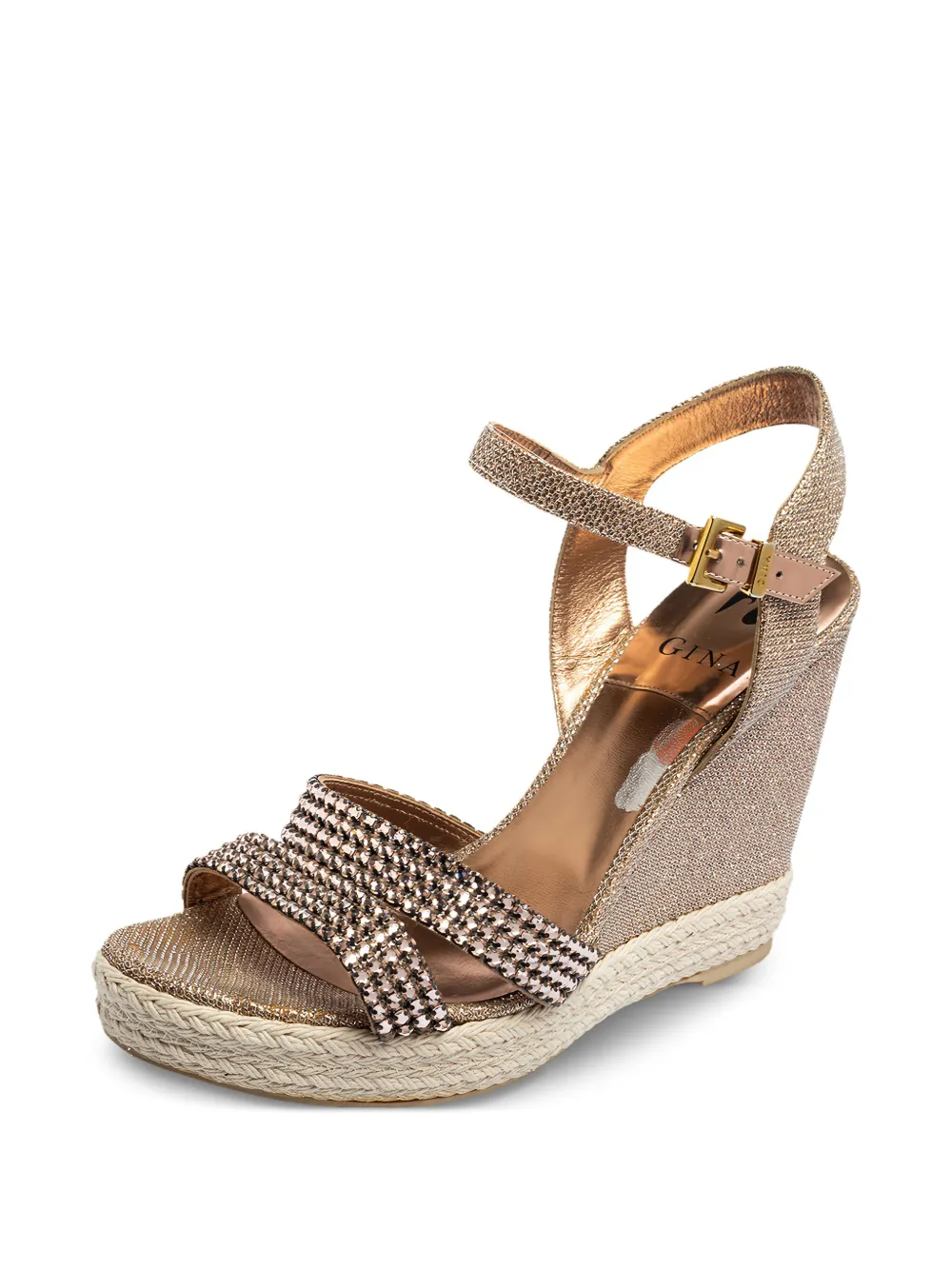 Gina pre-owned 110mm strappy embellished wedge sandals | Image 2