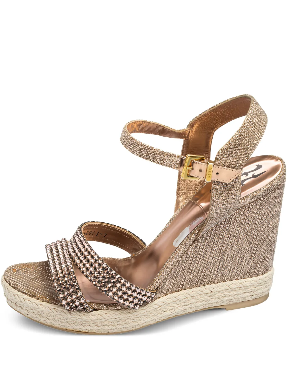Gina pre-owned 110mm strappy embellished wedge sandals | Brown | Image 1