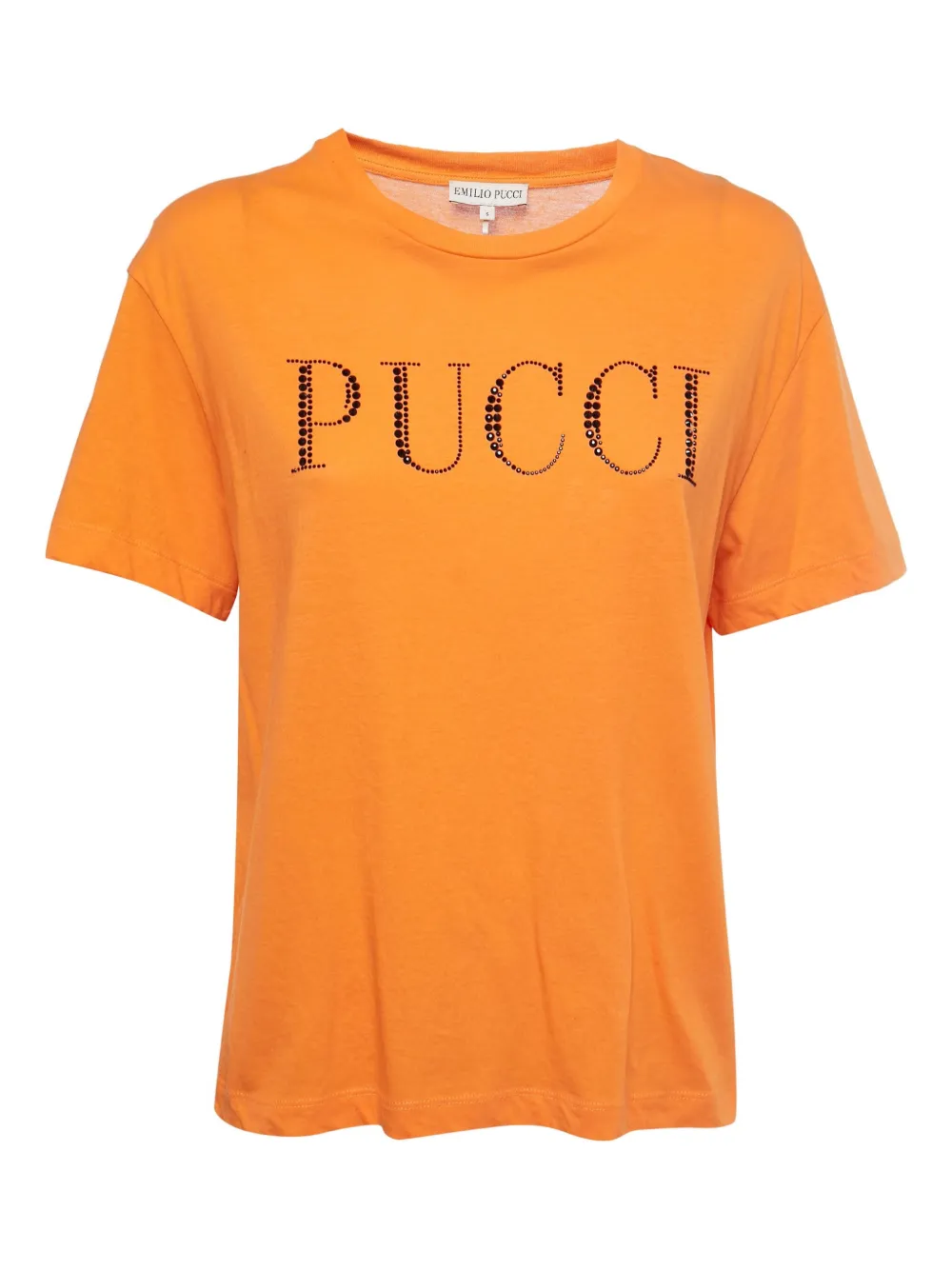 PUCCI Pre-Owned rhinestone-embellished logo T-shirt | オレンジ | Image 1