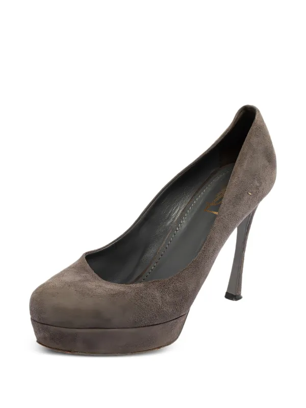 Saint Laurent Pre-Owned 110mm Suede Pumps Grey FARFETCH