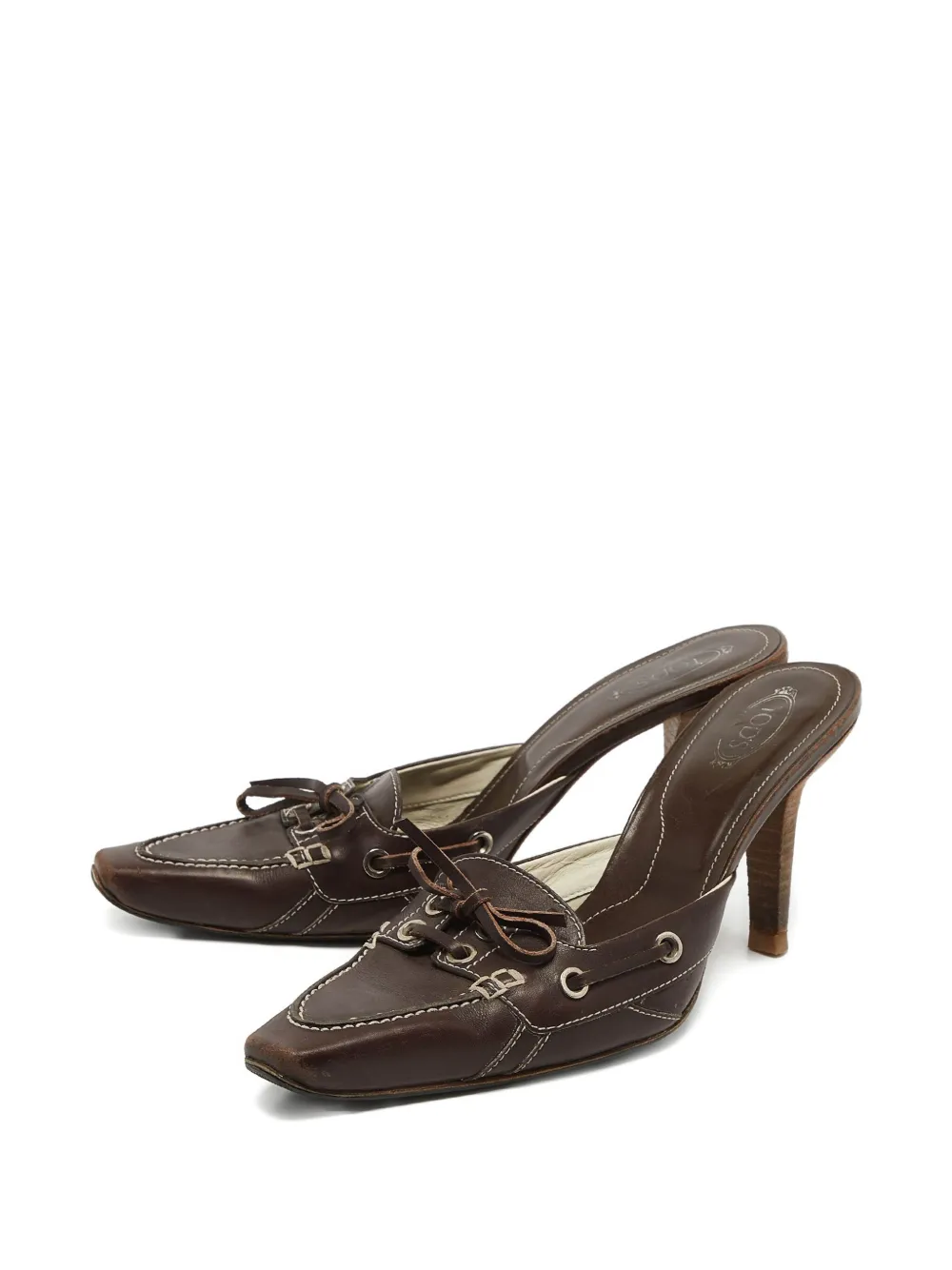 Tod's Vintage 100 mm leren muiltjes met strik - Bruin