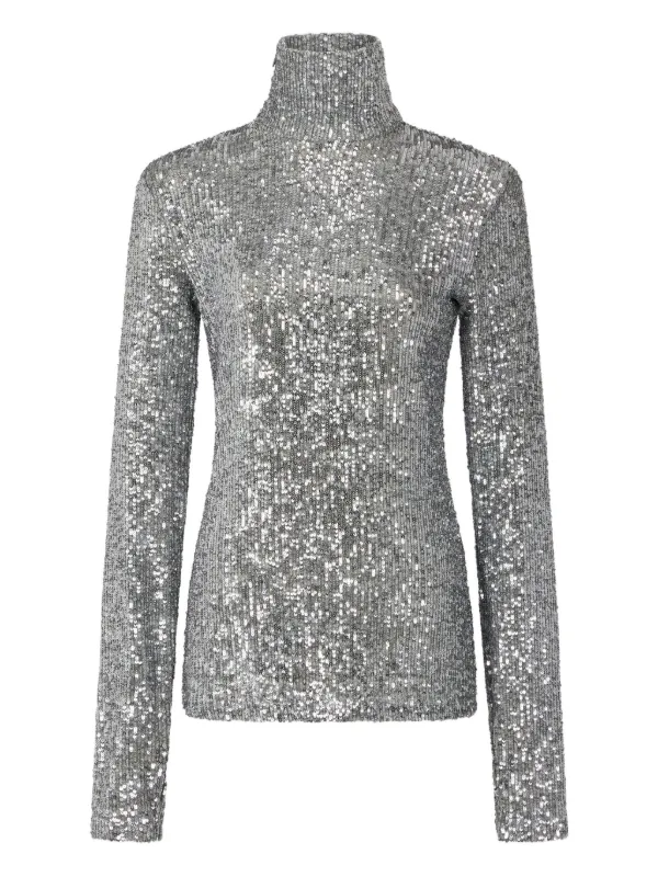 Rabanne Sequinned Turtleneck Top in Grey