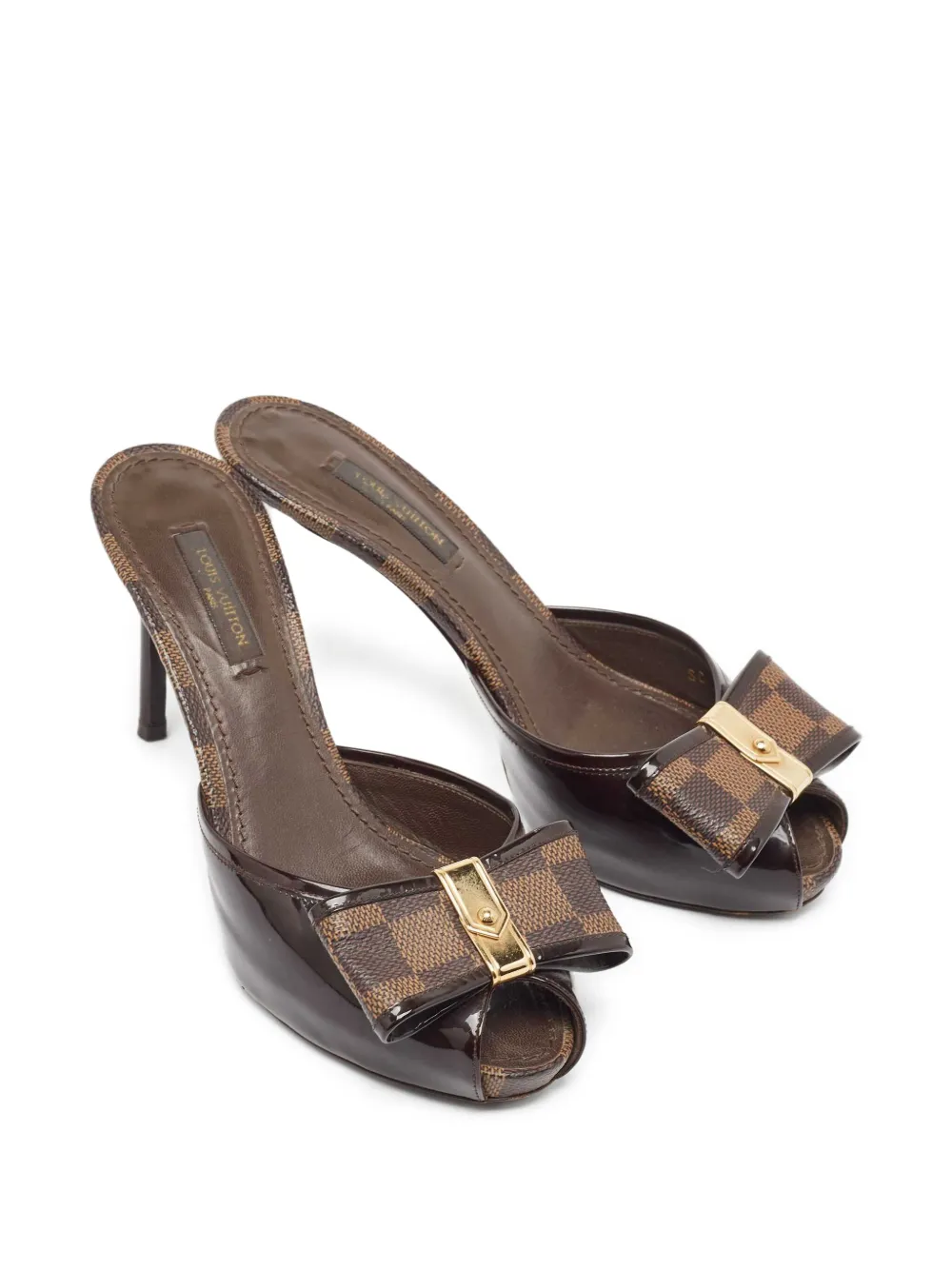 Louis Vuitton Pre-Owned 75 mm Damier Ebène sandalen met detail - Bruin