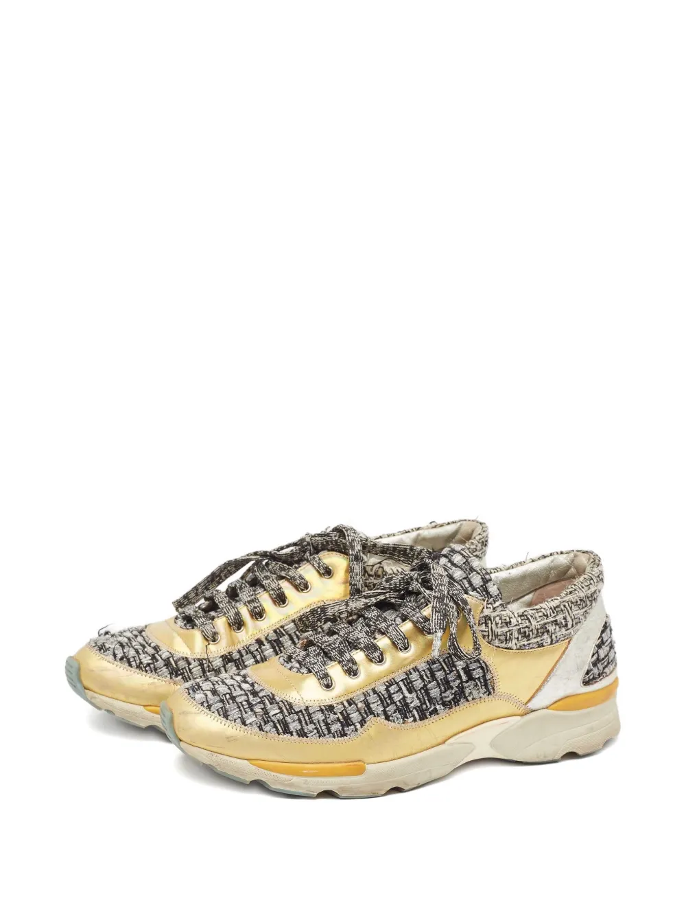 CHANEL Pre-Owned Tweed sneakers met metallic-effect - Zilver