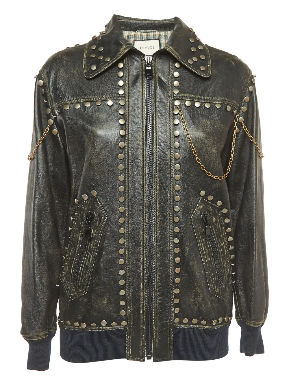 Gucci Pre-Owned Lederjacke mit Nieten - Schwarz