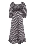 GANNI 2020 pre-owned smocking plaid midi dress - Black