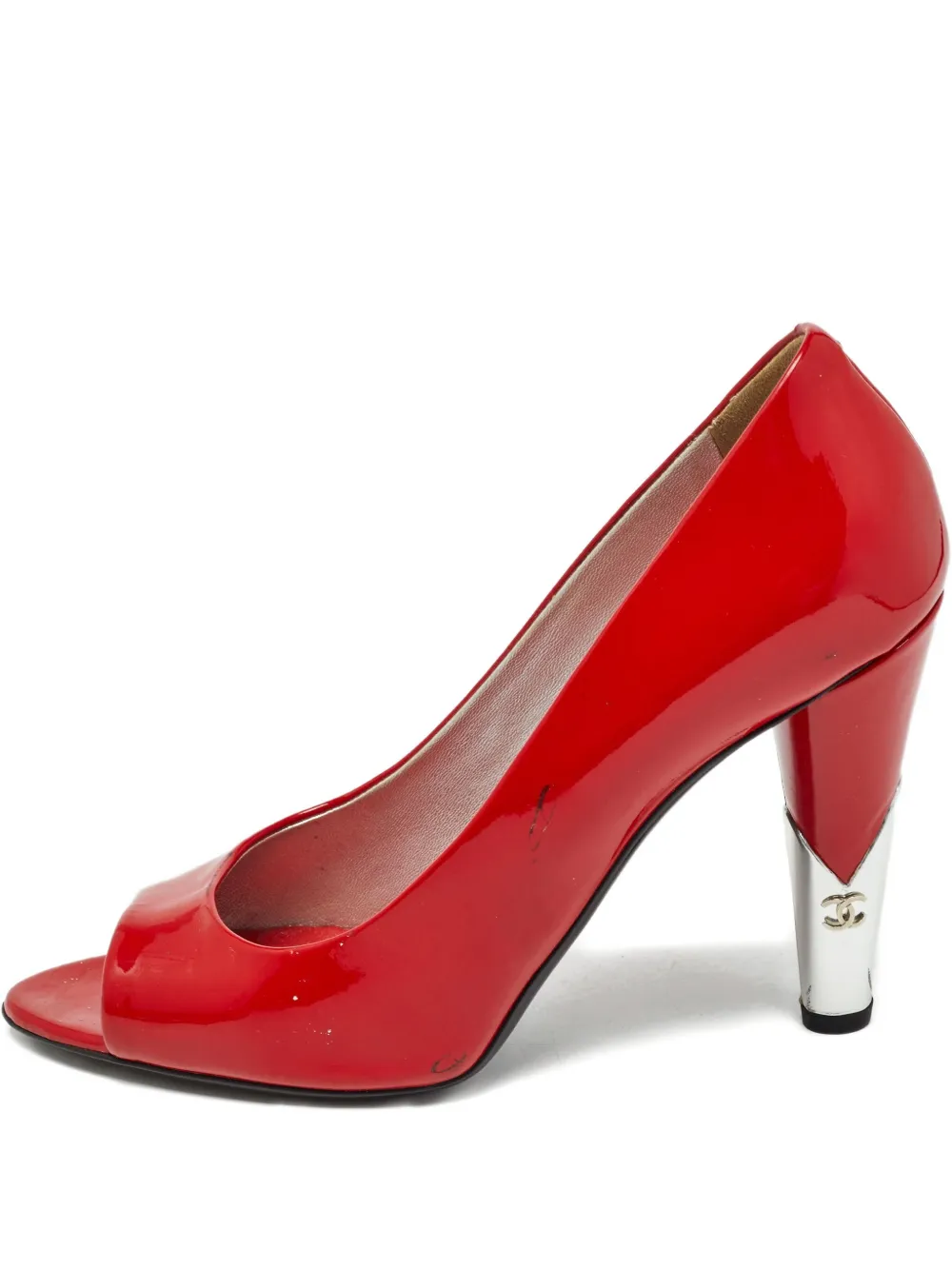 CHANEL Pre-Owned 110mm patent leather peep-toe pumps | Red | Image 1