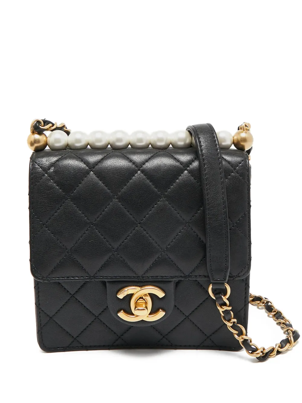 CHANEL Pre-Owned Pearl Flap ショルダーバッグ - ブラック CHANEL Pre-Owned Pearl Flap ショルダーバッグ - ブラック