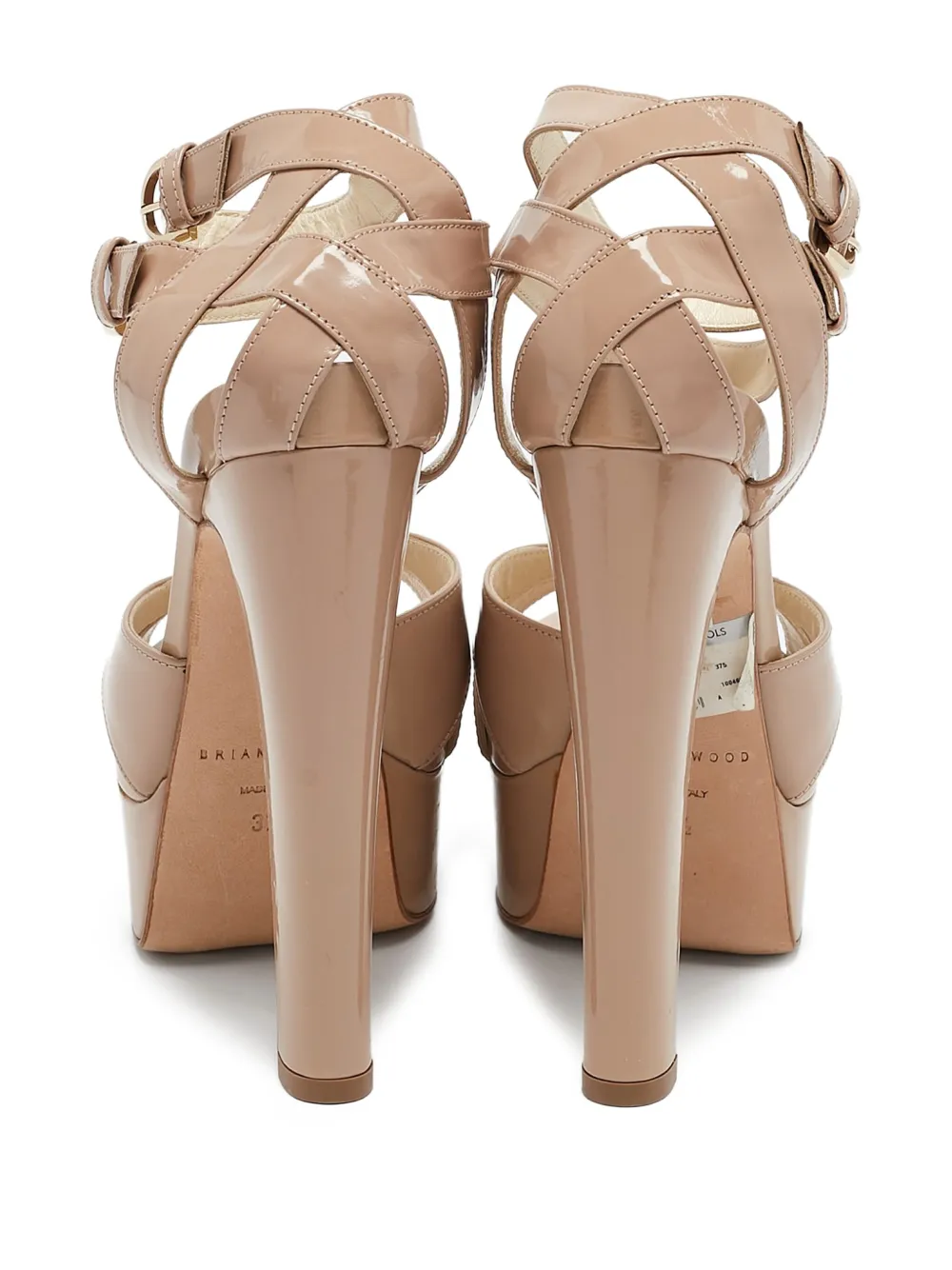 Pre-owned Brian Atwood 145mm Patent-leather Platform Sandals In Neutral