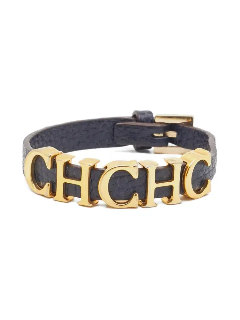 Carolina Herrera Vintage pre-owned leather logo-charm bracelet