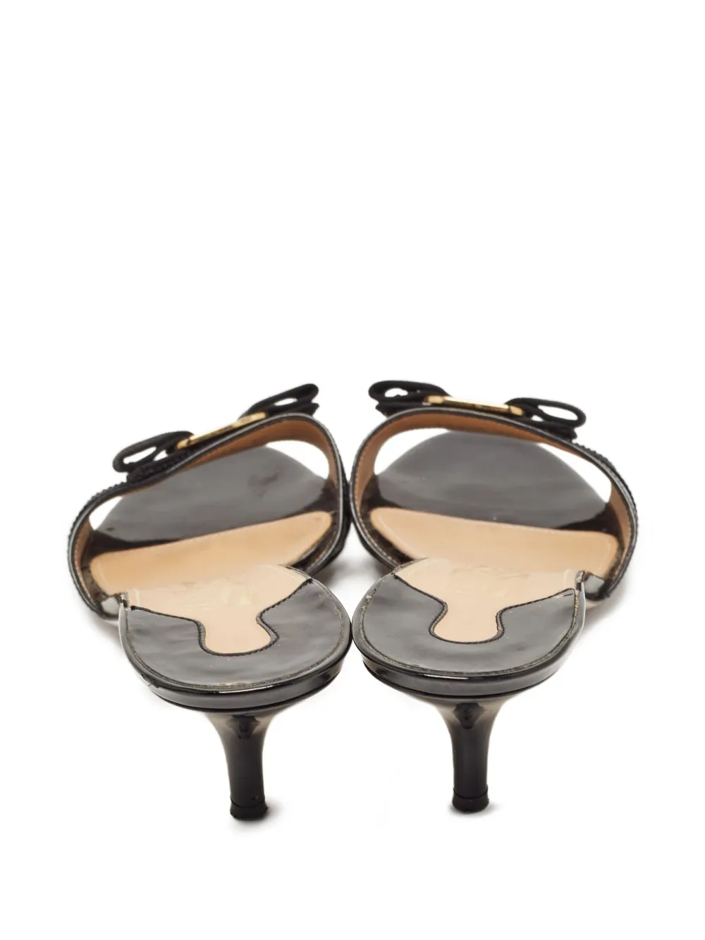 Pre-owned Ferragamo 70mm Vara Bow Leather Sandals In Black