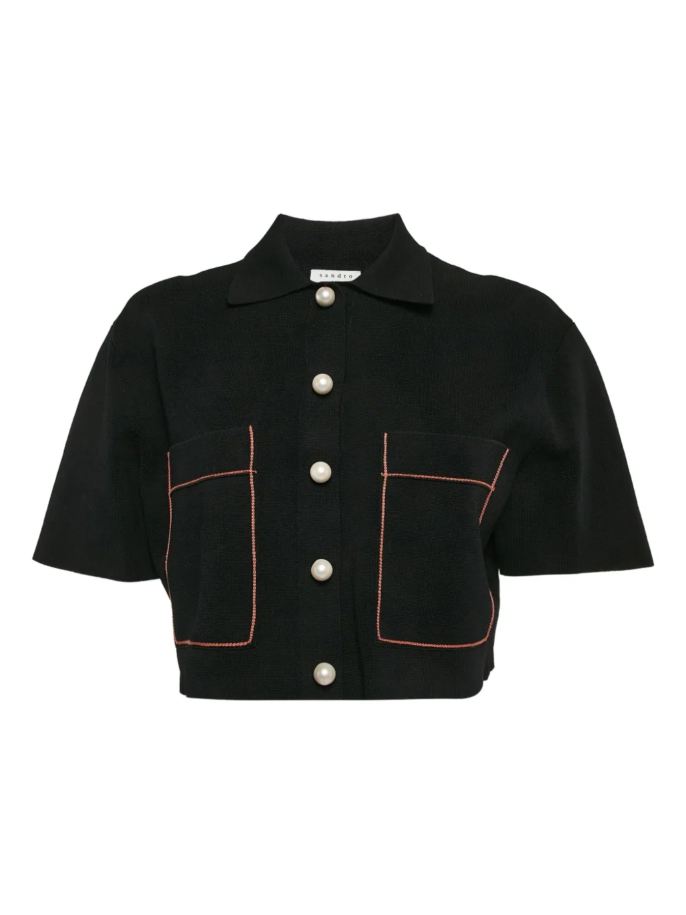 SANDRO button-embellished cropped shirt | Black | Image 1