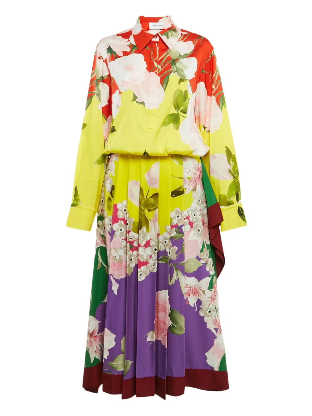 Valentino Garavani Pre-Owned フローラル プリーツドレス - レッド Valentino Garavani Pre-Owned フローラル プリーツドレス - レッド