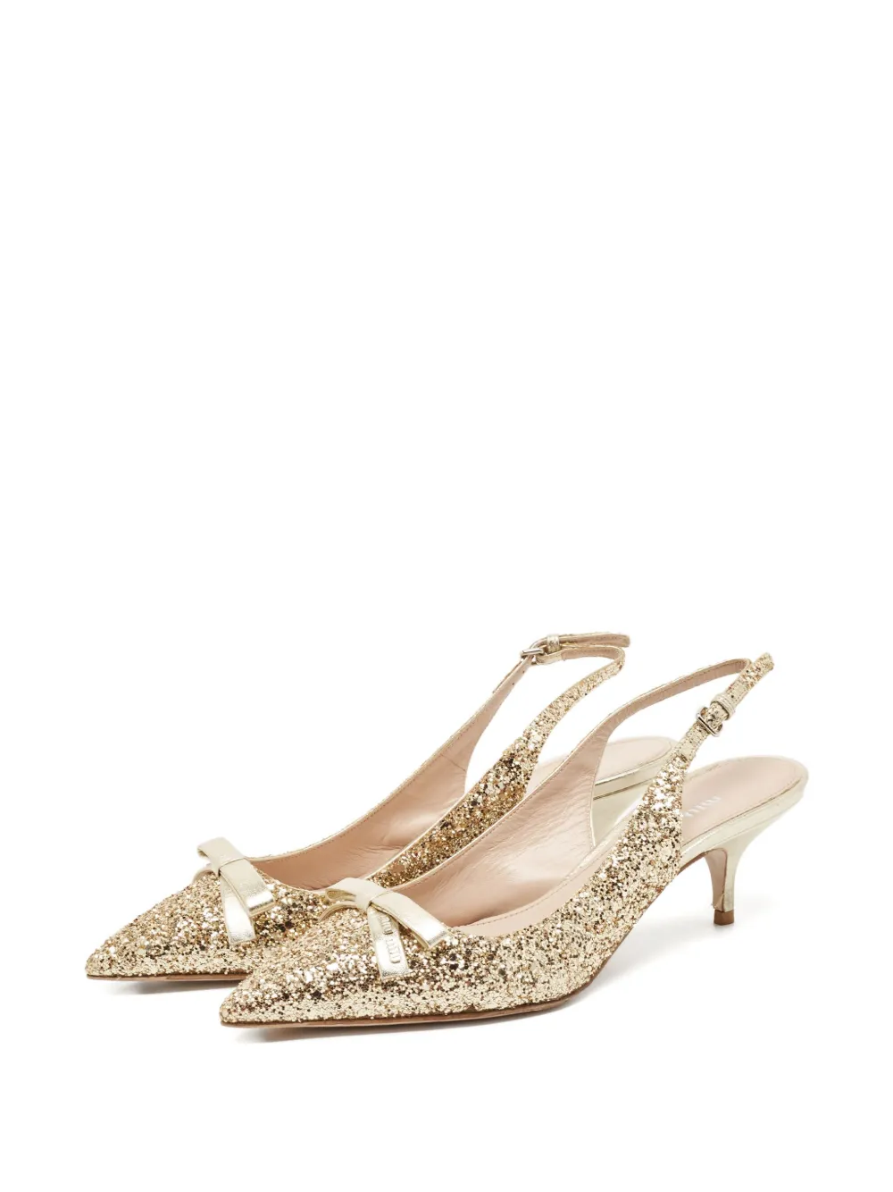 Miu Miu Pre-Owned 60mm slingback pumps verfraaid met strik - Goud