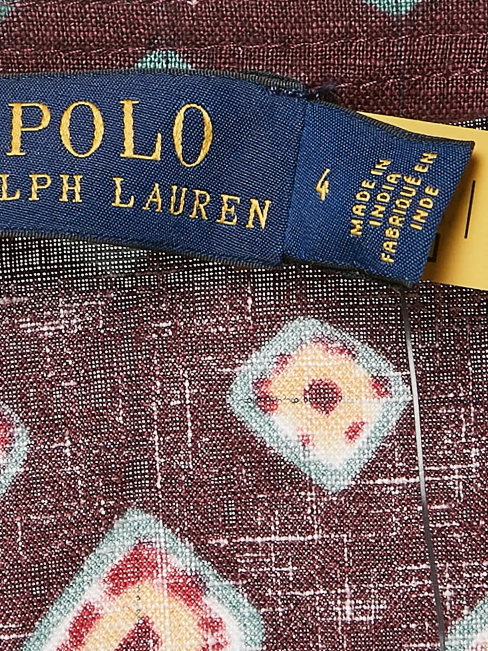 Pre-owned Polo Ralph Lauren Vintage Geometric-print Linen Blouse In Red