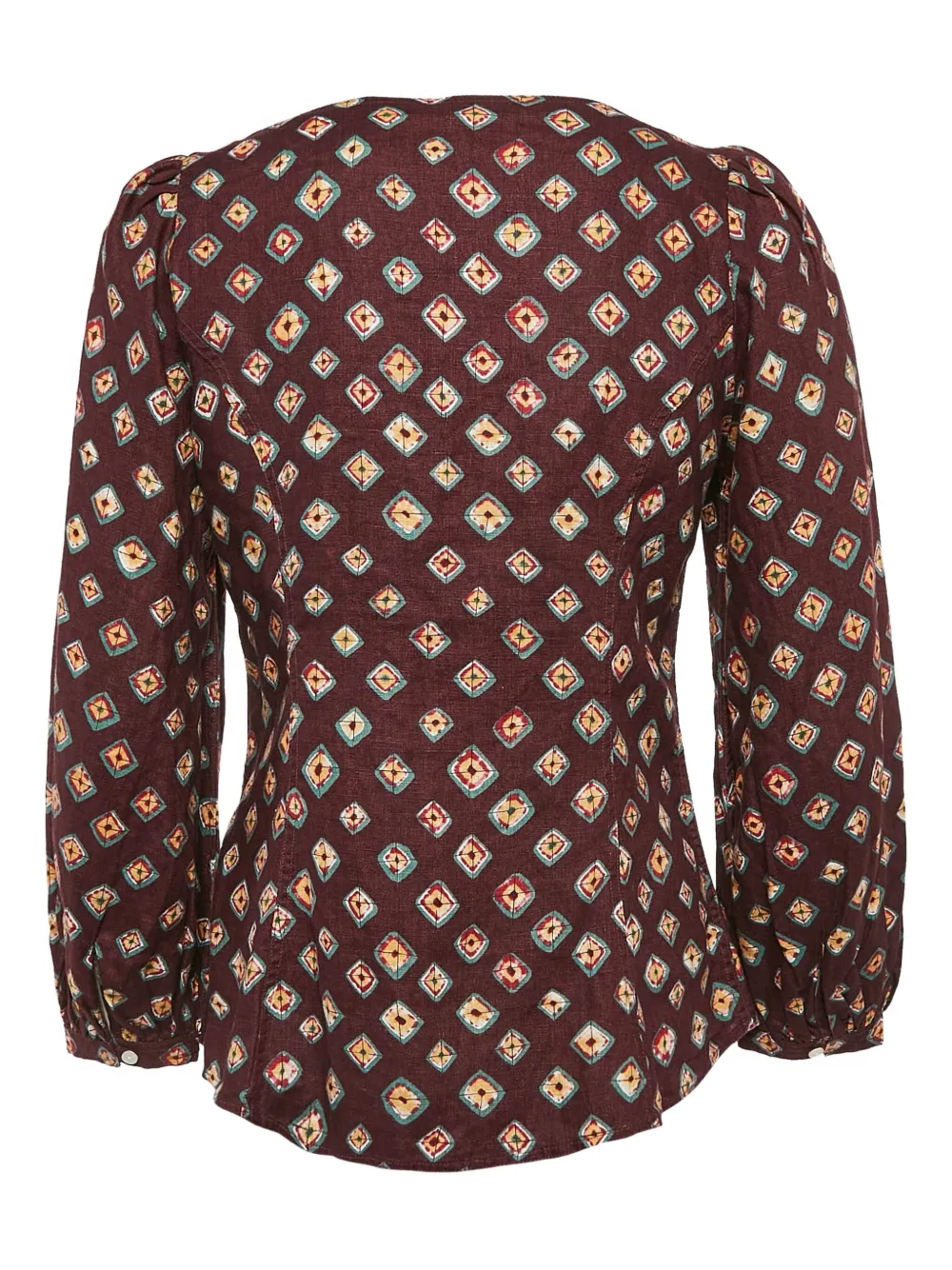 Pre-owned Polo Ralph Lauren Vintage Geometric-print Linen Blouse In Red