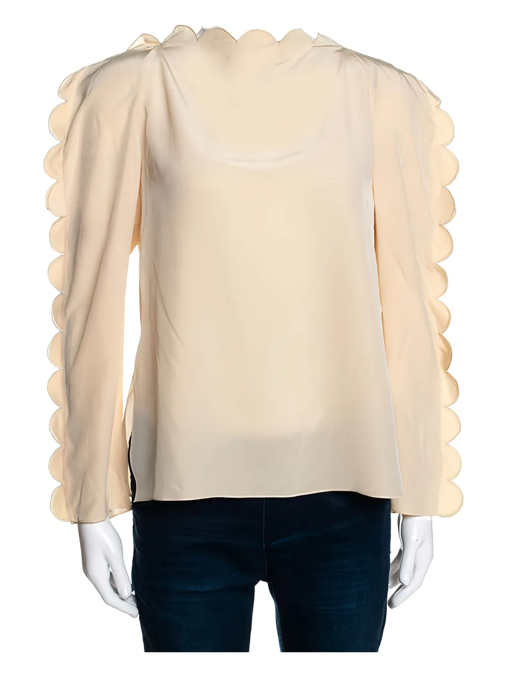 Pre-owned Fendi Scalloped-detail Long-sleeves Blouse In Neutral