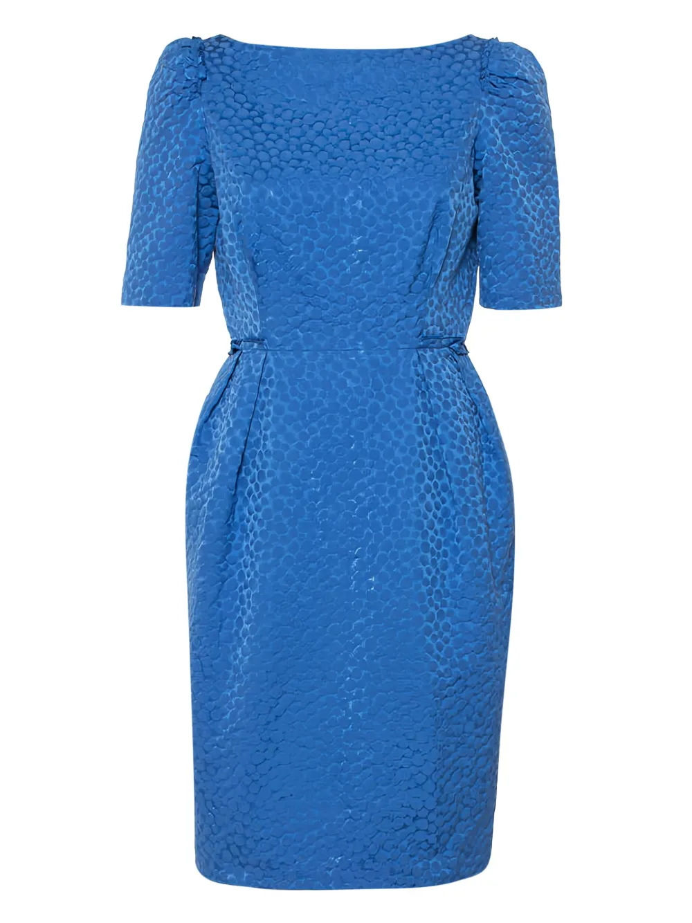 Pre-owned Carolina Herrera Vintage Textured Short-sleeve Dress In Blue