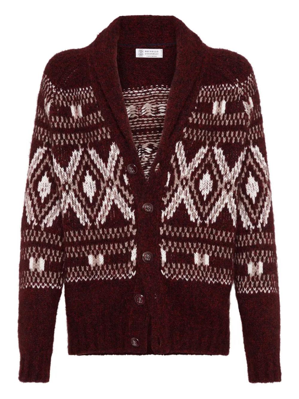 Brunello Cucinelli patterned shawl-collar cardigan | Red | Image 1