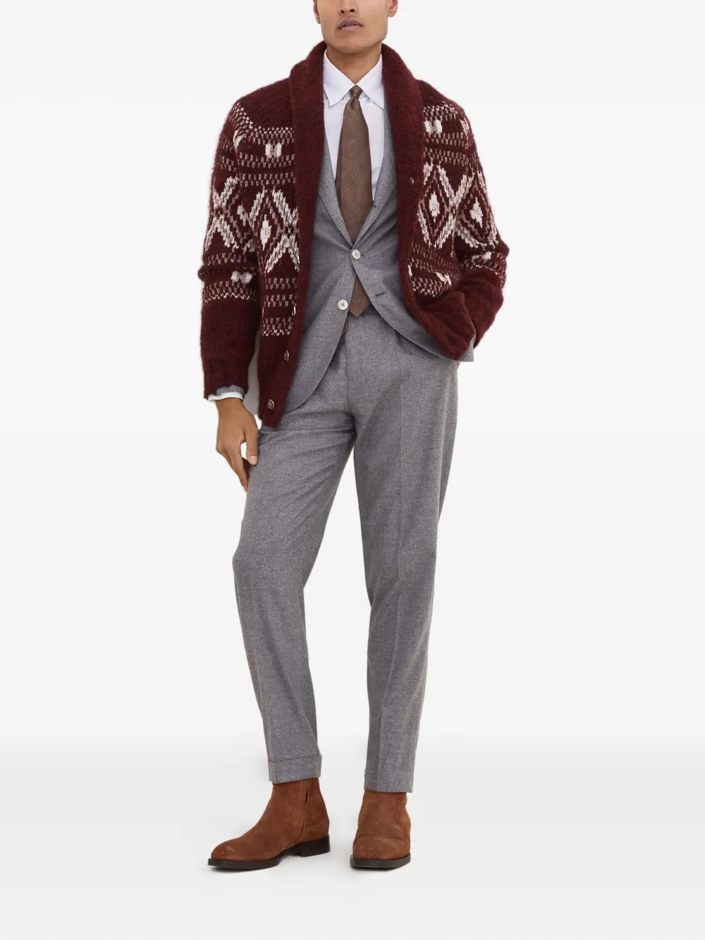 Brunello Cucinelli patterned shawl-collar cardigan | Cardigans | Image 2