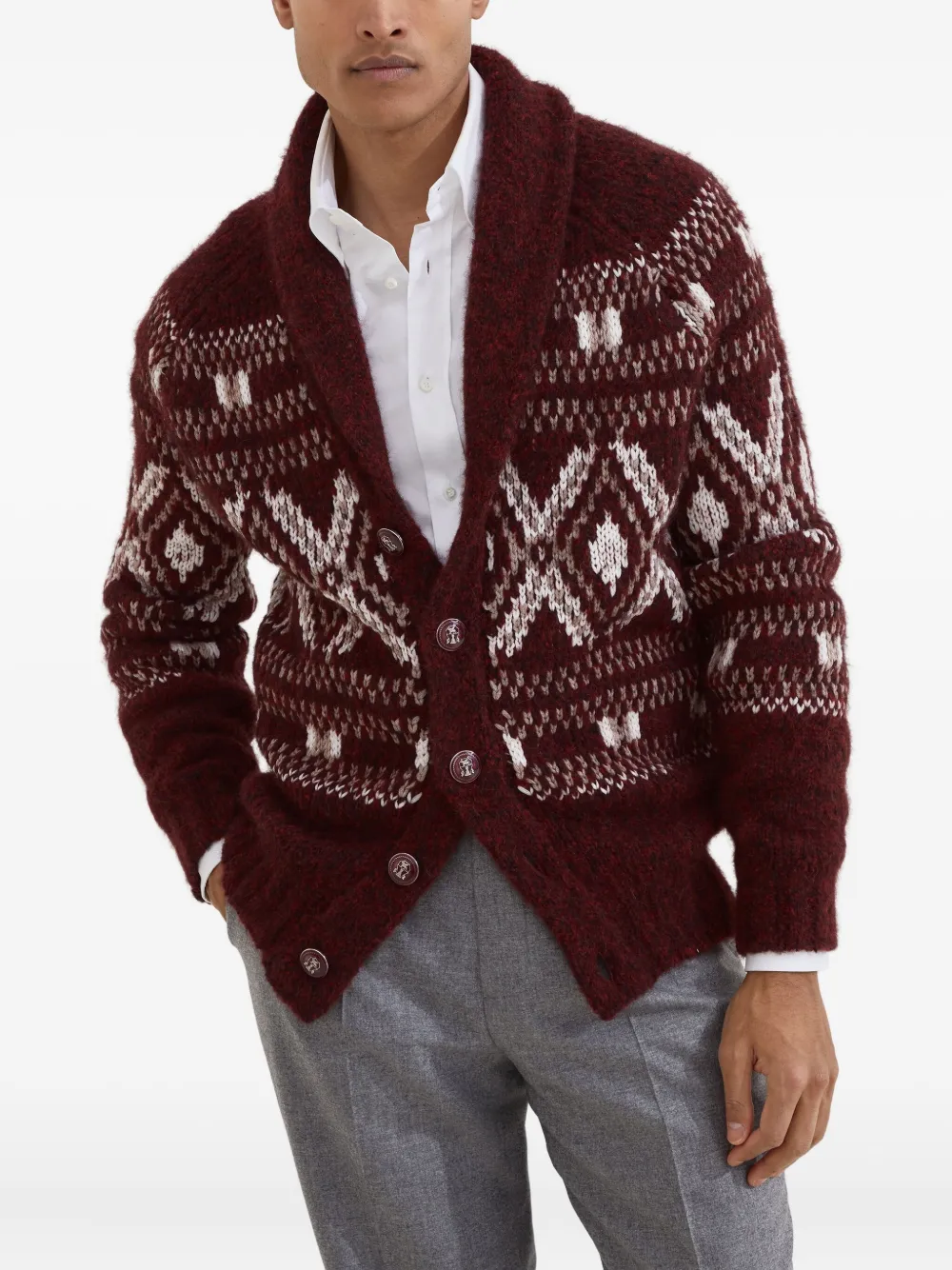 Brunello Cucinelli Vest met sjaalkraag en patroon Rood