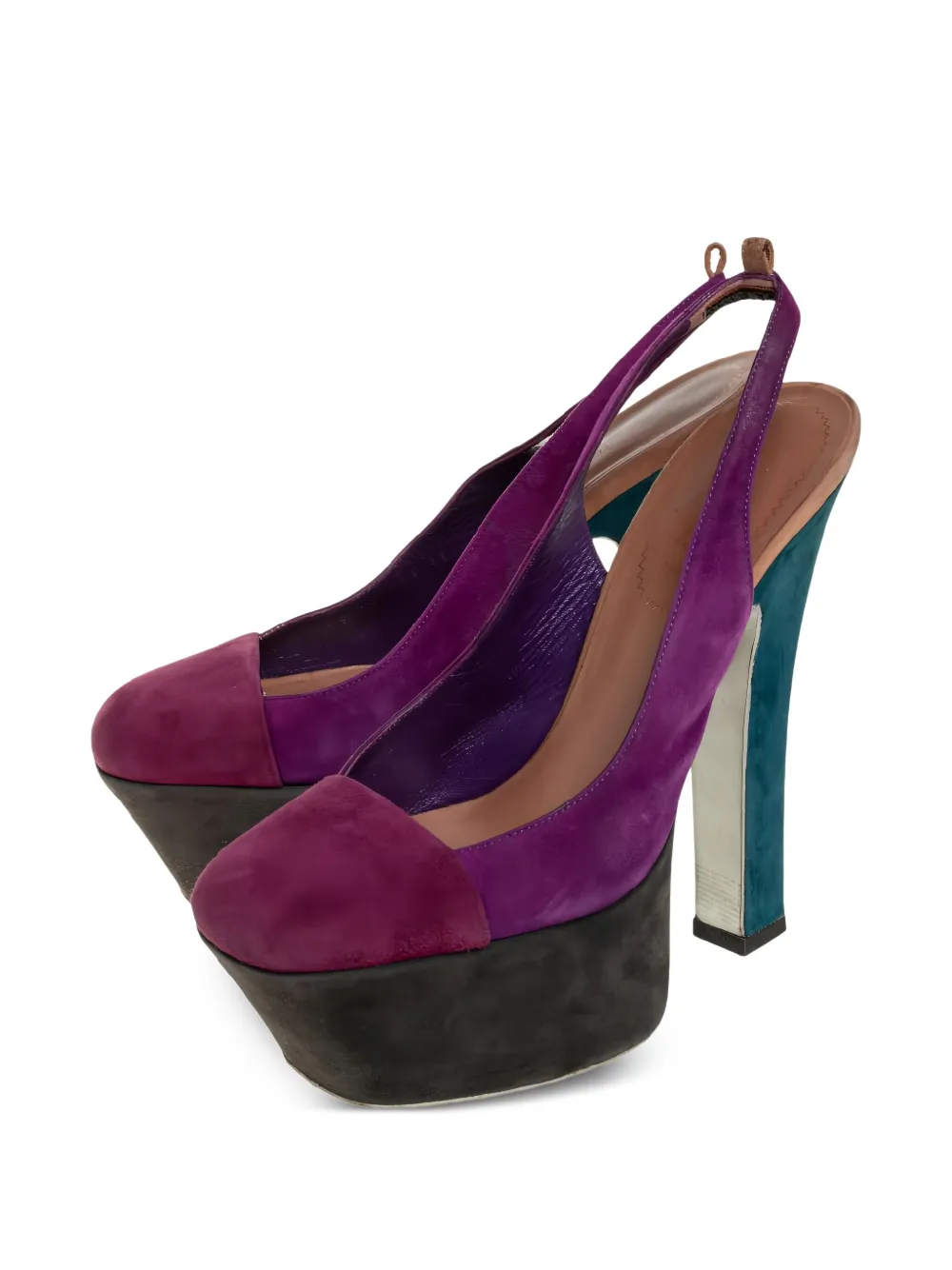 Saint Laurent Pre-Owned 140 mm slingback pumps met colourblocking - Paars