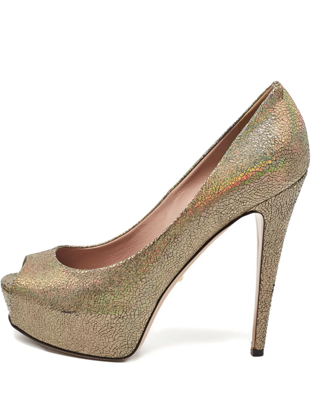 Pre-owned Gucci 145mm Platform Peep Toe Pumps