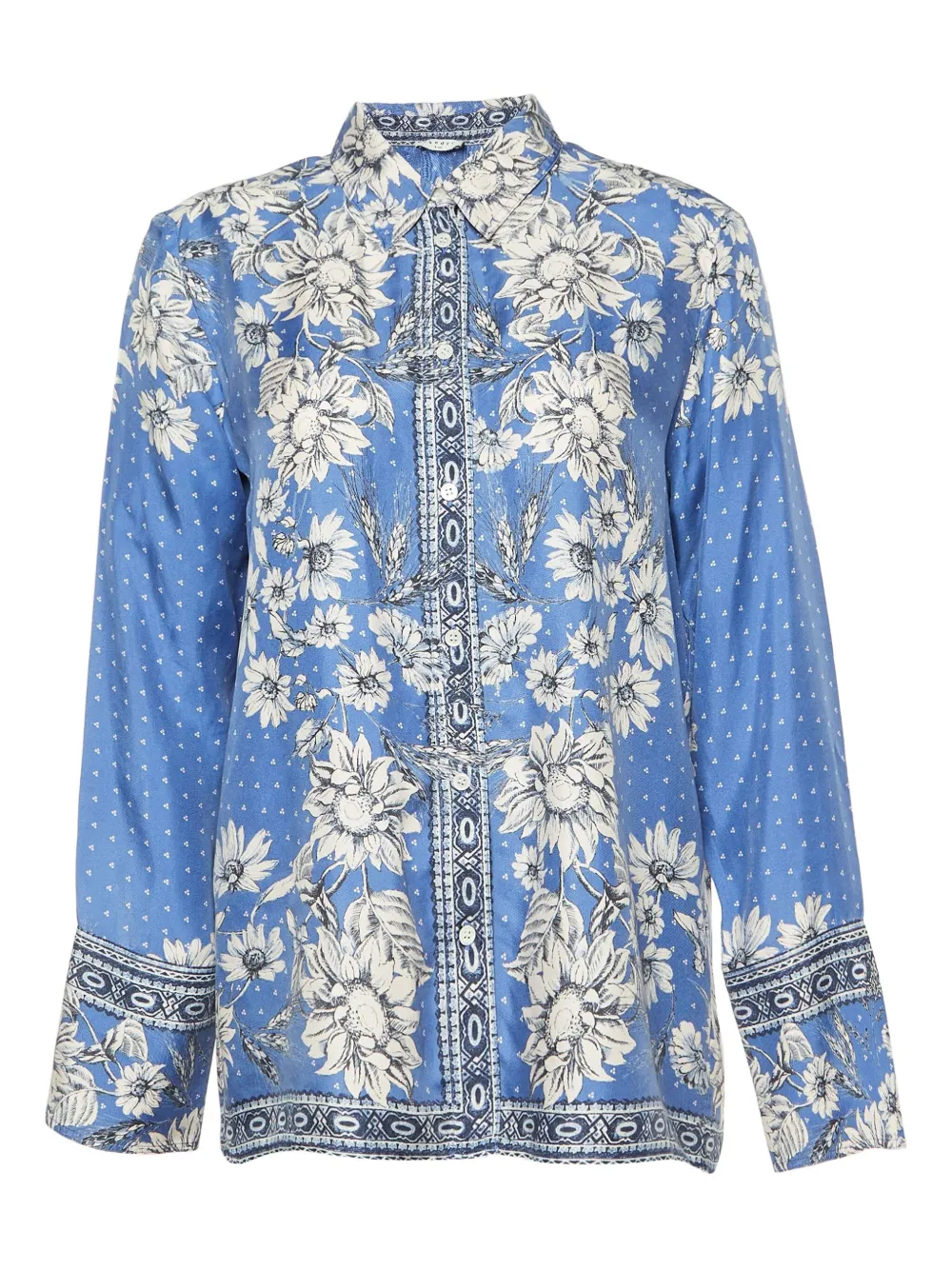SANDRO pre-owned floral-print button-up shirt | Blue | Image 1