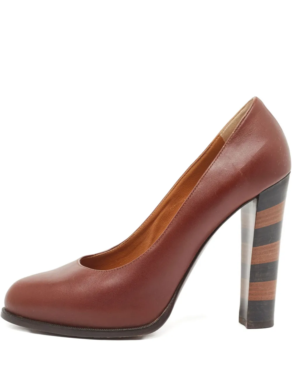 130mm leather striped-heel pumps