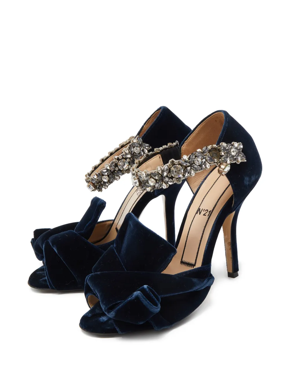 Nº21 Pre-owned 105 mm fluwelen sandalen verfraaid met kristallen - Blauw