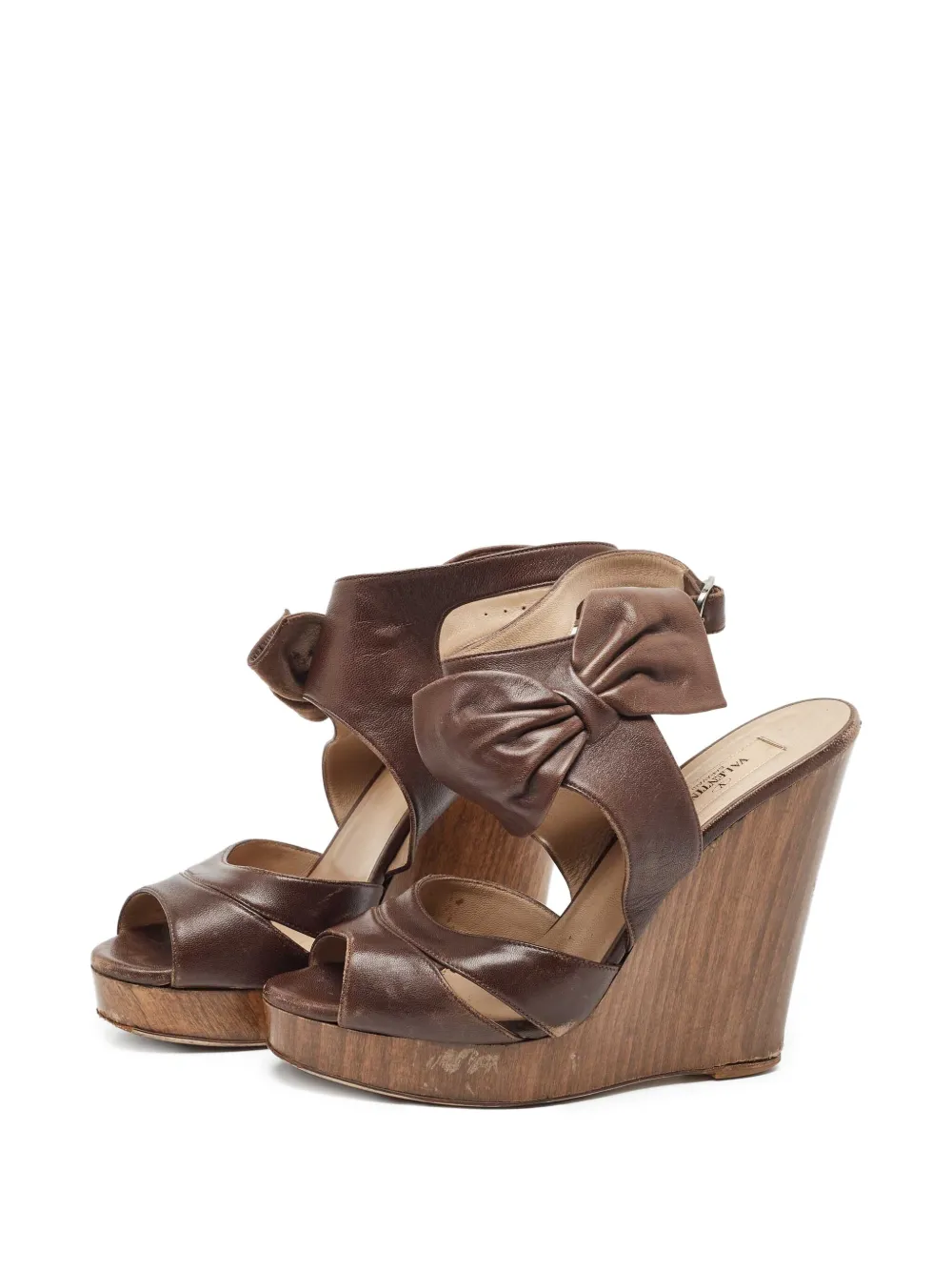Valentino Garavani Pre-Owned 150 mm leren sandalen met sleehak - Bruin