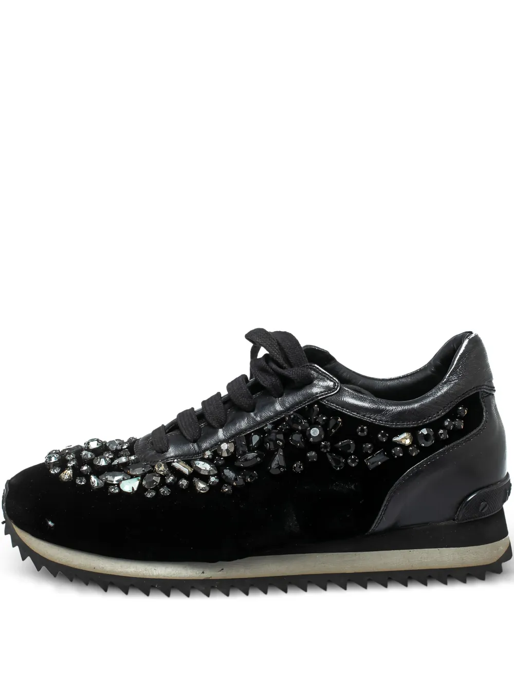pre-owned velvet crystal sneakers