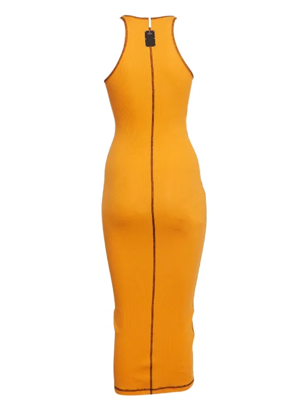 alexander mcqueen orange dress Alexander McQueen Pre-Owned Ribbed seam-detail Dress | Orange