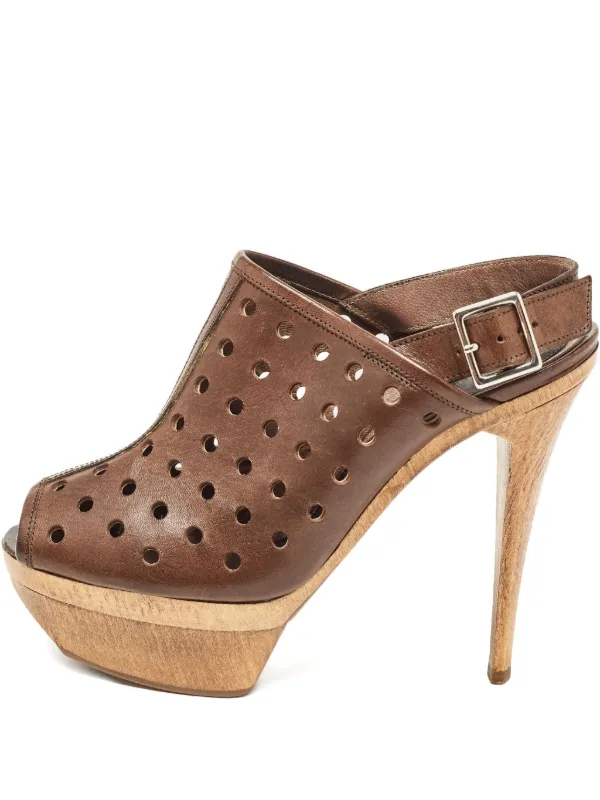Marni Pre-Owned 135mm Perforated wood-platform Sandals Brown FARFETCH IN