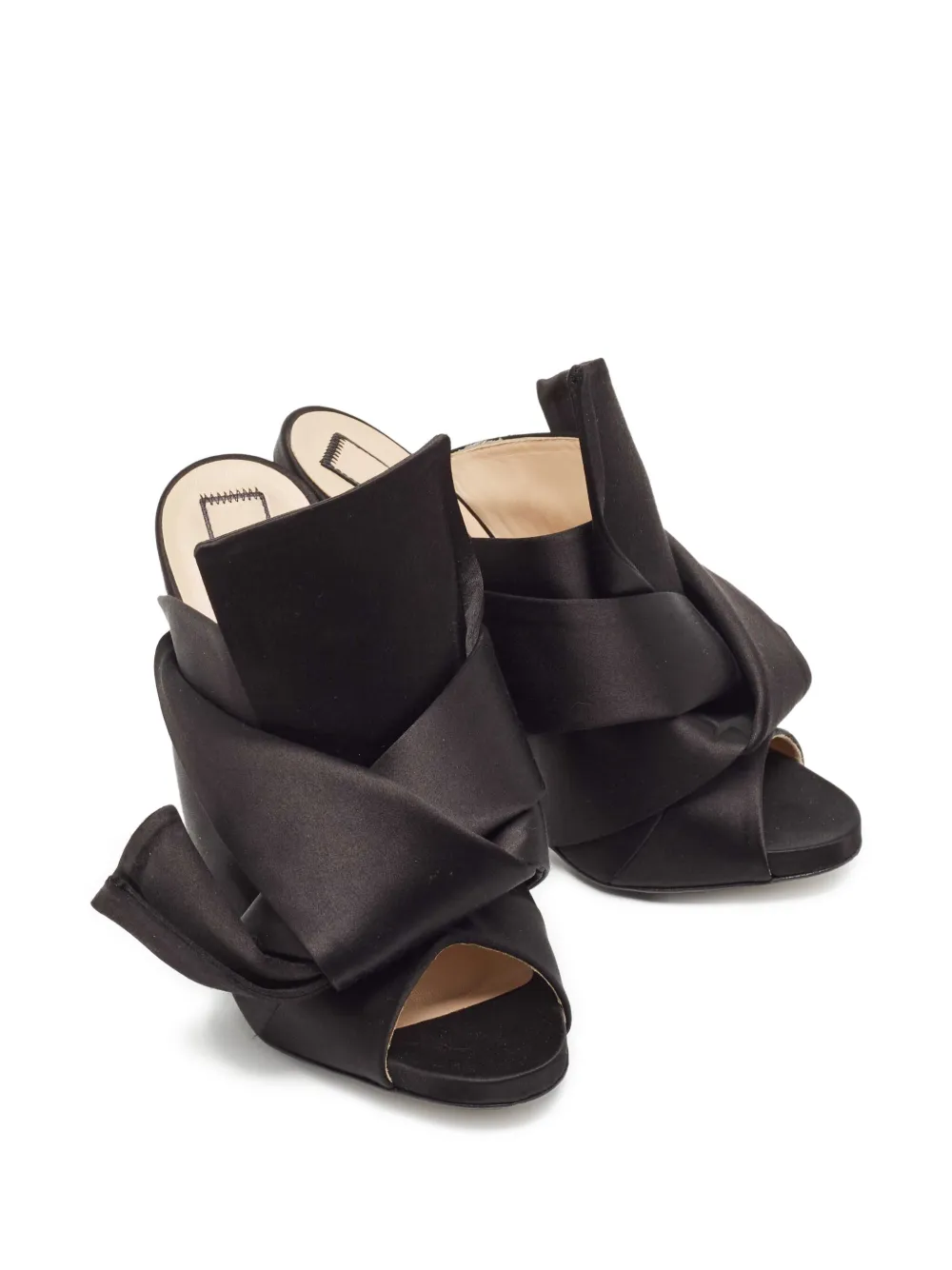 Nº21 Pre-owned 120 mm satijnen sandalen met geknoopt detail - Zwart
