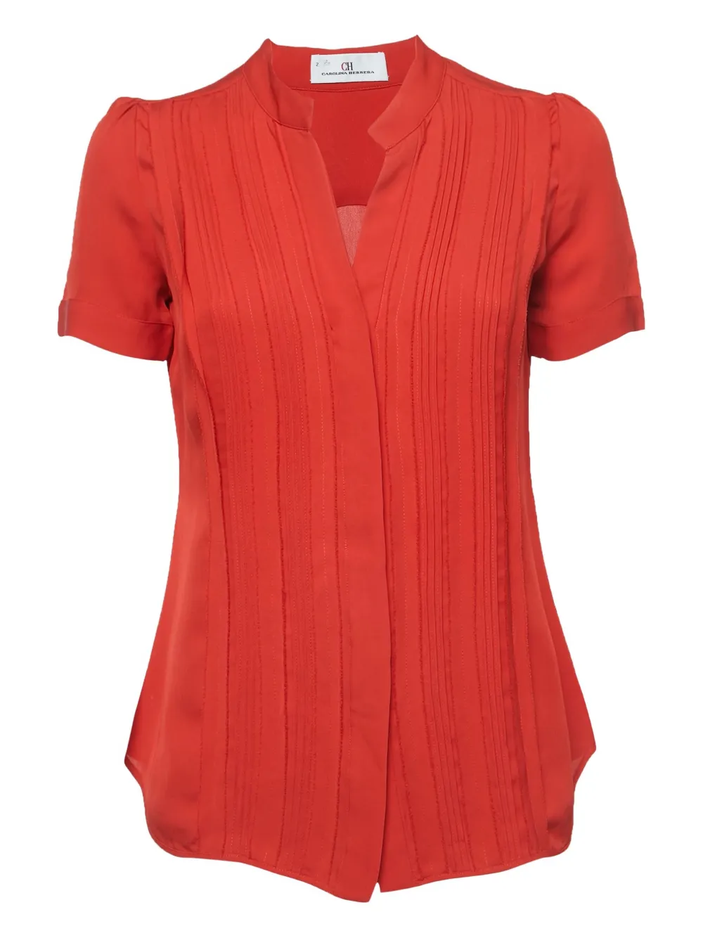 Pre-owned Carolina Herrera Vintage  Pleated Silk Top In Red