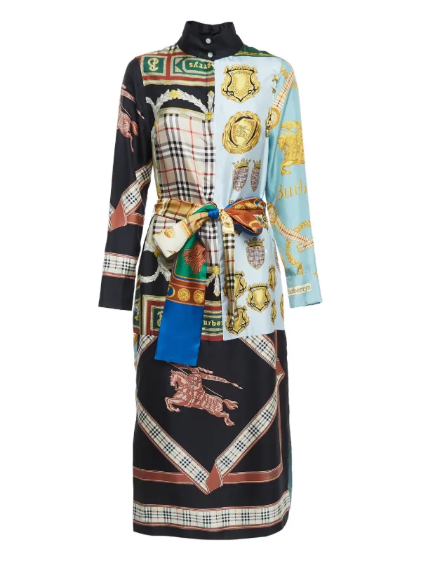 burberry silk dress Burberry Pre-Owned Patchwork Silk Dress | Blue
