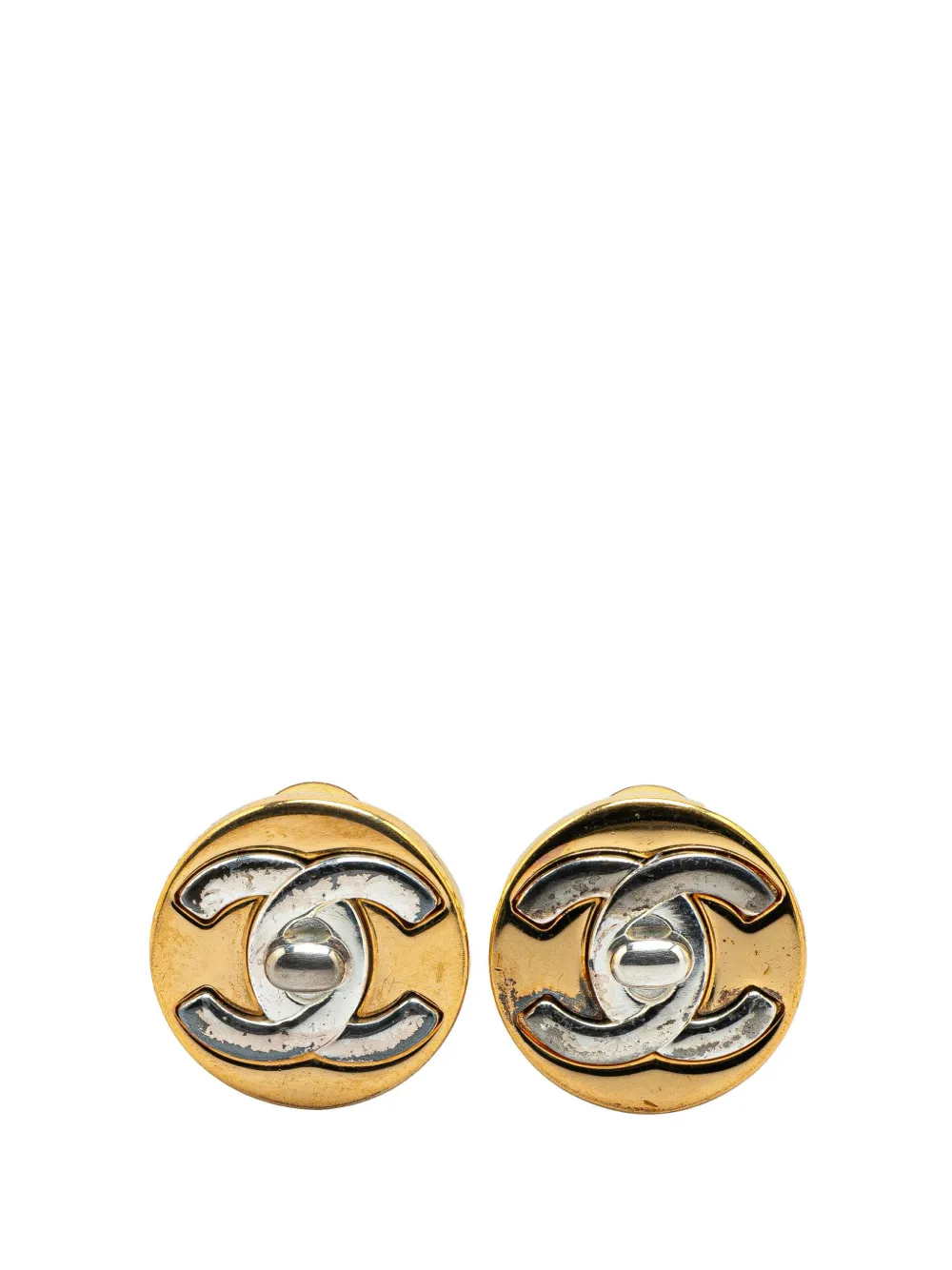 CHANEL Pre-Owned 1997 Gold Plated CC Turnlock Round Clip On Earrings CHANEL Pre-Owned 1997 Gold Plated CC Turnlock Round Clip On Earrings