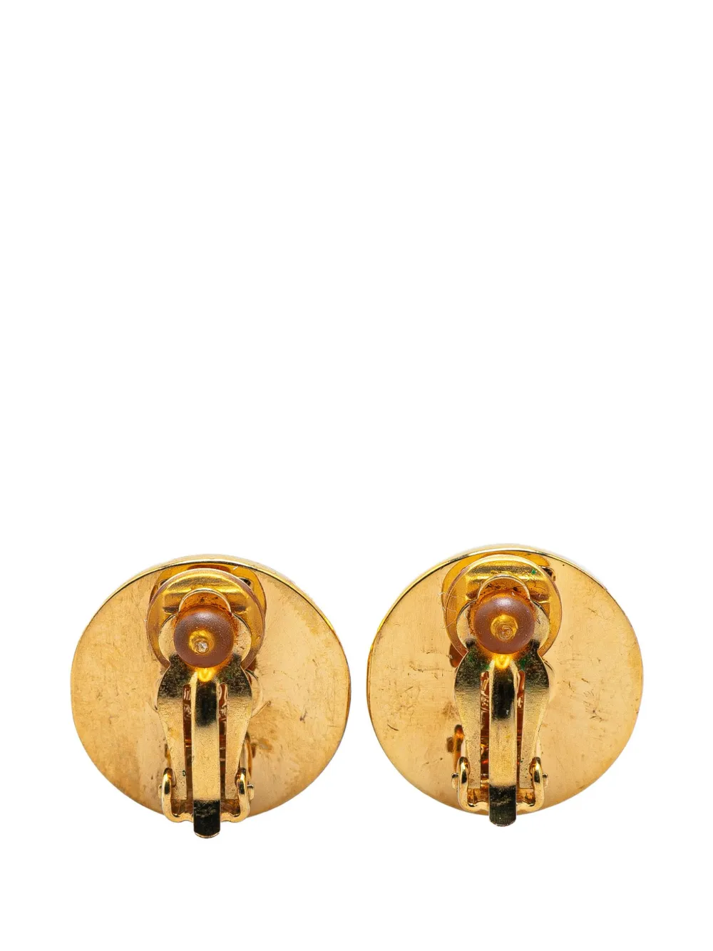 Pre-owned Chanel 1997 Gold Plated Cc Turnlock Round Clip On Earrings Costume Earrings