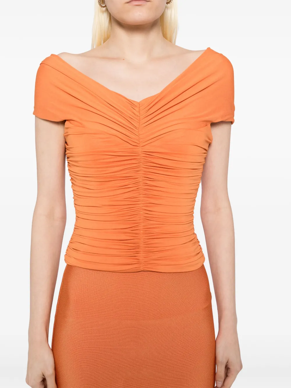 Herve L. Leroux Off-shoulder top met ruches Oranje