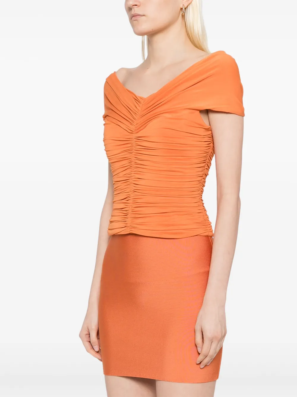 Herve L. Leroux Off-shoulder top met ruches Oranje