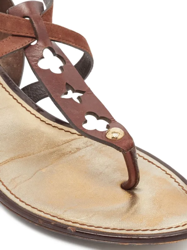 Louis Vuitton Pre-Owned Leather Flat Sandals | Brown | FARFETCH