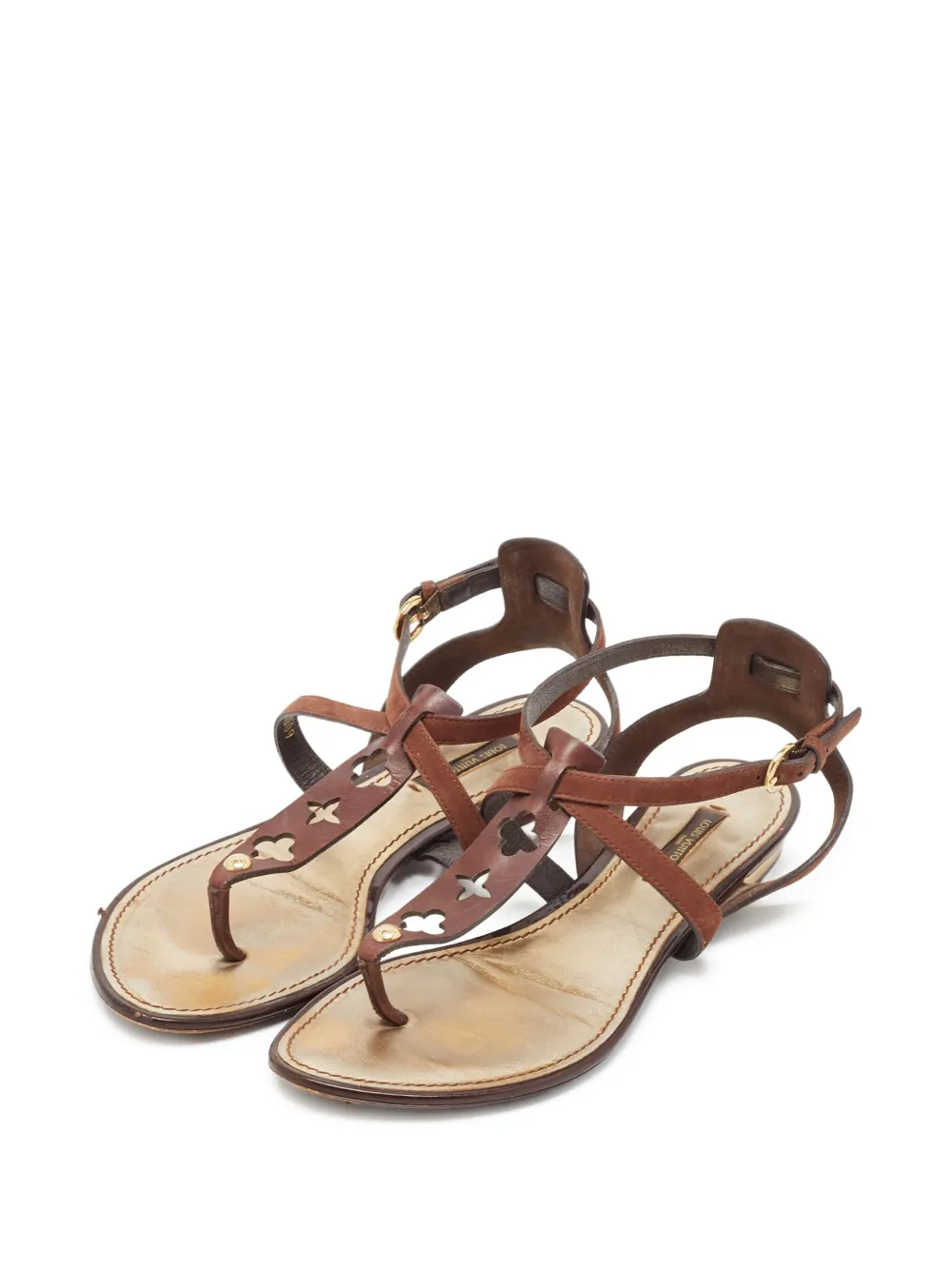 Louis Vuitton Pre-Owned Leather Flat Sandals | Brown | FARFETCH ZA