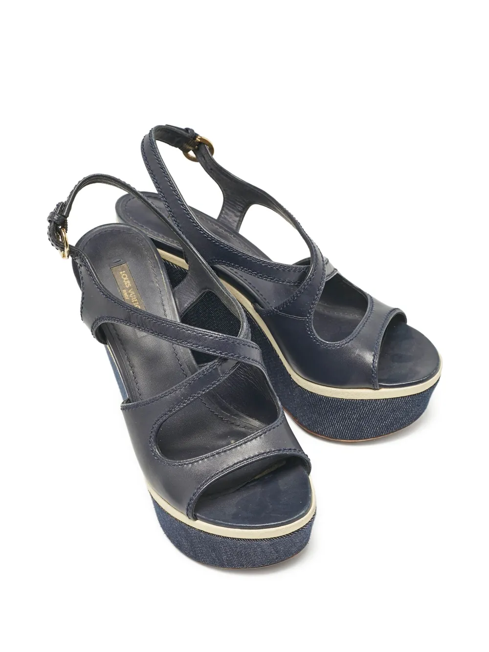 Louis Vuitton Pre-Owned 120 mm leren sandalen met sleehak - Blauw
