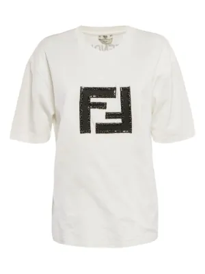 Fendi Pre-Owned sequin-embellished Logo T-shirt | White | FARFETCH