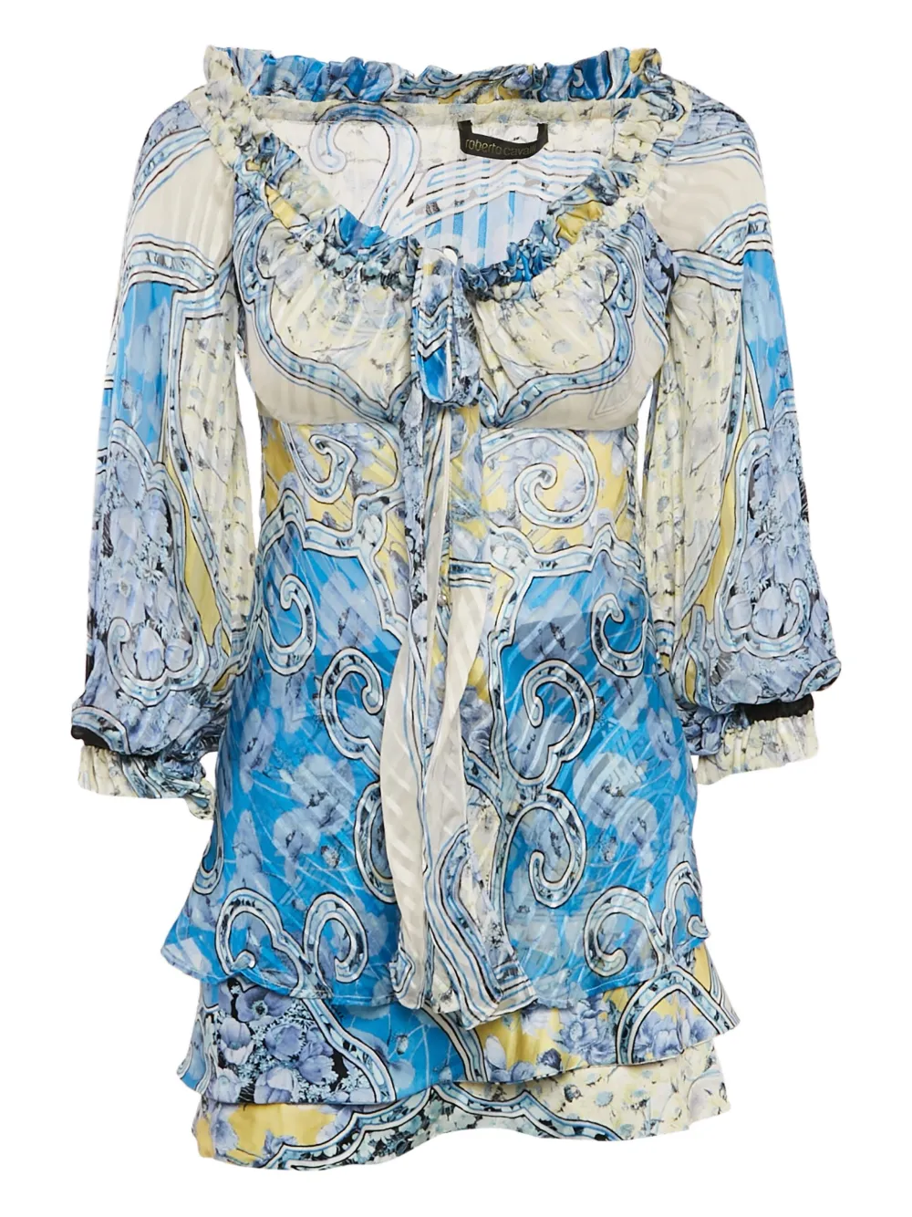 Roberto Cavalli Vintage Pre-owned Set aus Bluse und Rock mit Rüschen - Blau