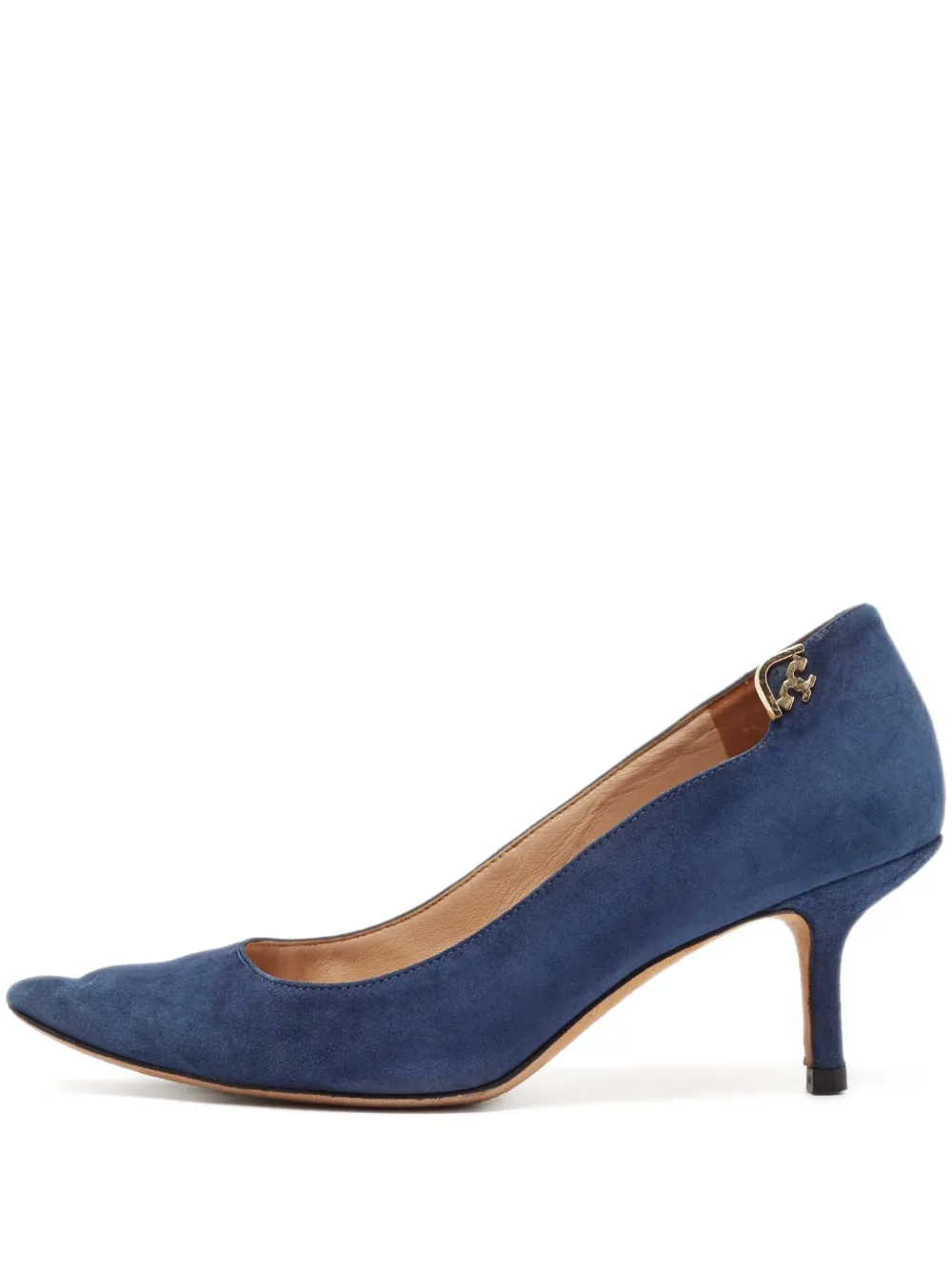 Pre-owned Tory Burch  70mm Elizabeth Pointed-toe Suede Pumps In Blue