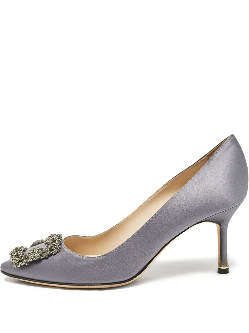 Pre-owned Manolo Blahnik  70mm Hangisi Crystal-embellished Satin Pumps
