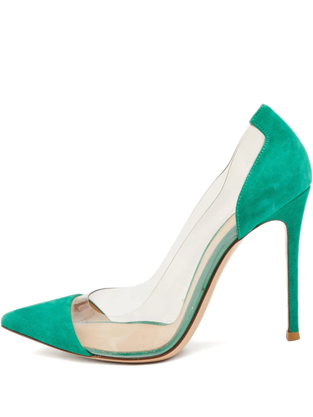 Gianvito Rossi 100mm suede clear pumps - グリーン Gianvito Rossi 100mm suede clear pumps - グリーン
